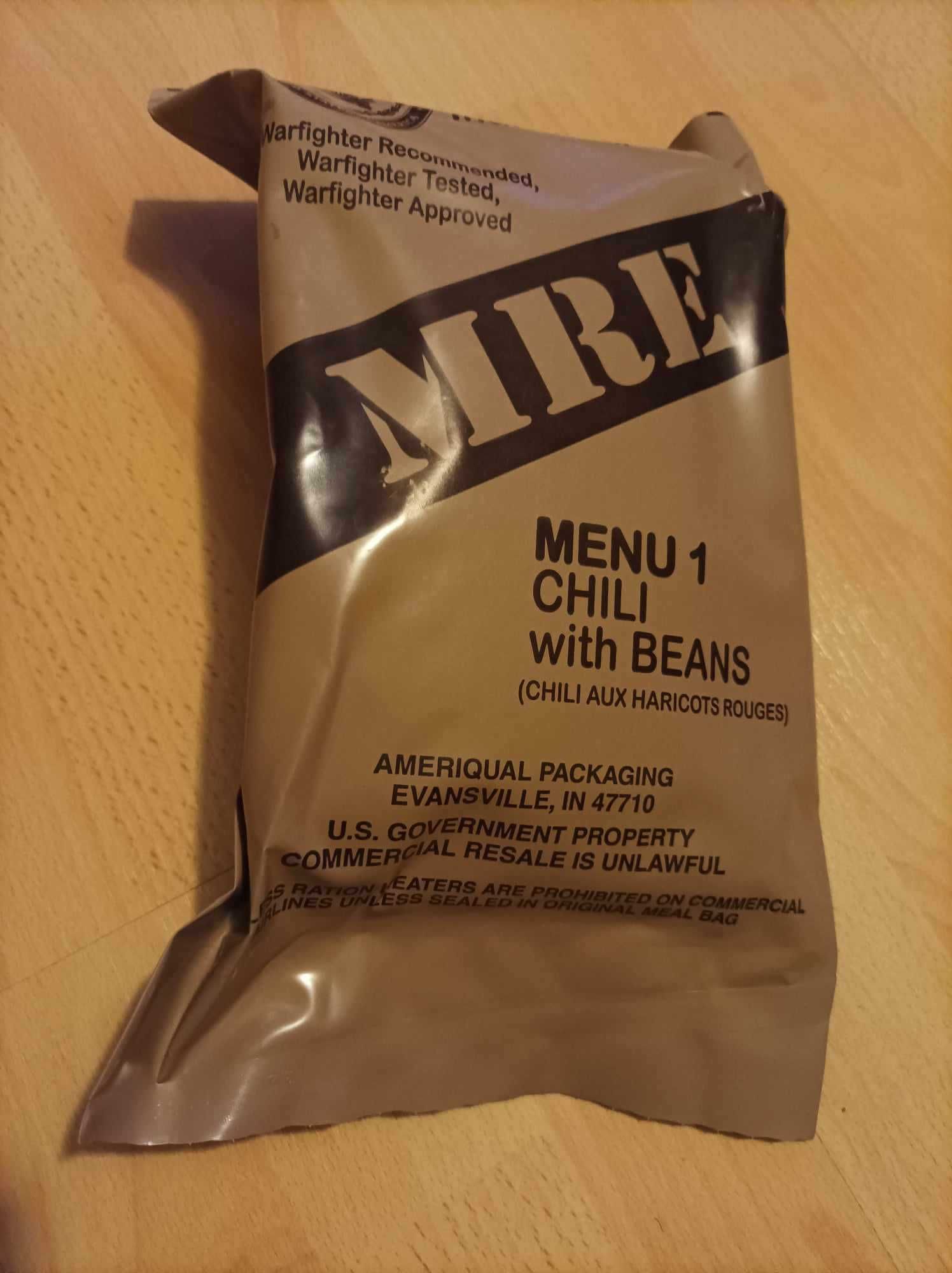 MRE MENU 1 Chili with Beans US ARMY