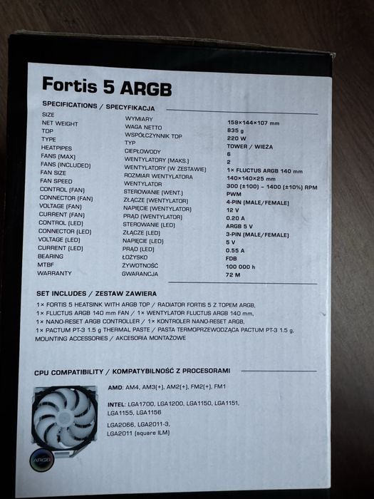 Chłodzenie SilentiumPc Fortis 5 ARGB i3 i5 i7 am4 Am3 Procesora