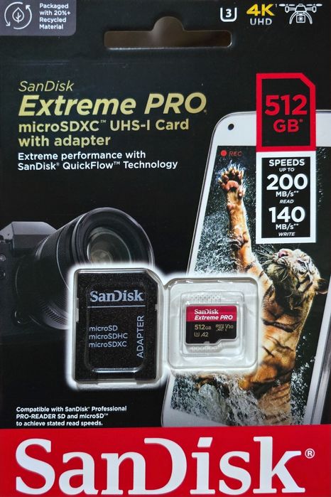 Карта пам'яті SanDisk Extreme Pro microSDXC 512GB UHS-I U3 + SD адапт