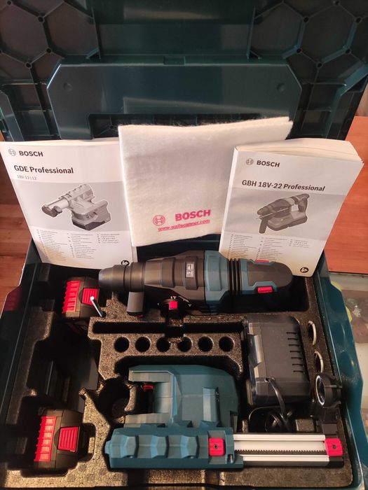 Zestaw Bosch GBH 18V-22+GDE 18V-12+2aku 5.0Ah+ład+GWS 18V-8.