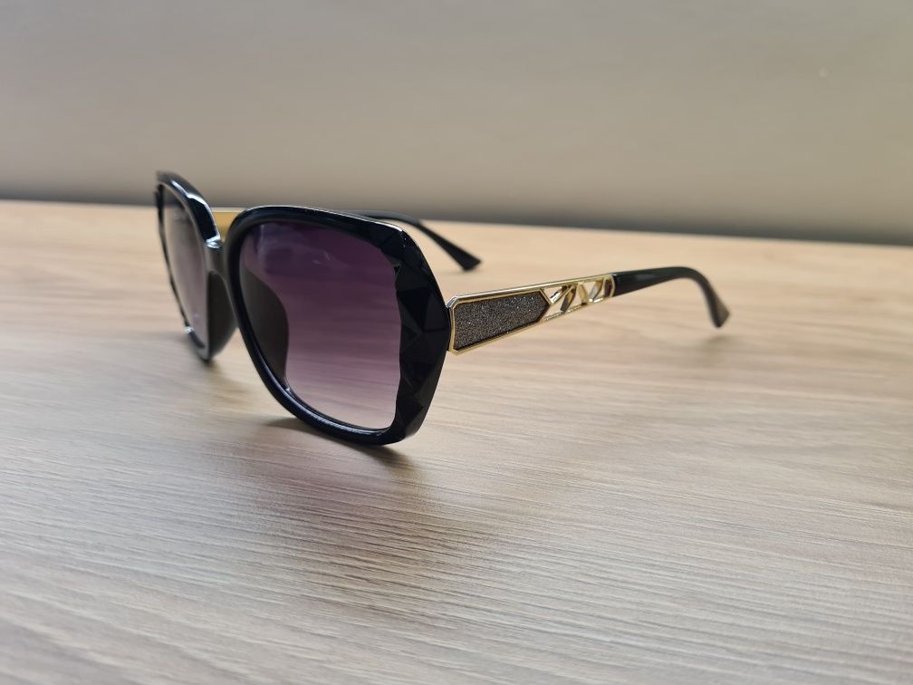 Nowe Damskie Okulary Przeciwsłoneczne Polaryzacyjne UV400 Czarne Złote