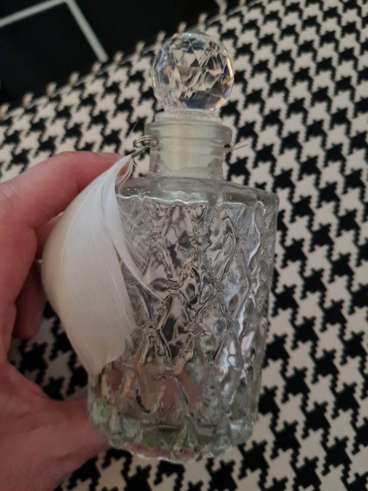 Szklana buteleczka z kryształowym korkiem piórko NOWA