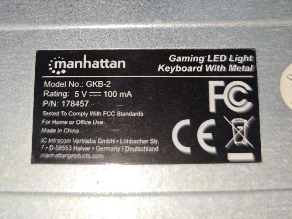 Клавиатура Manhattan игровая с RGB подсветкой USB порт