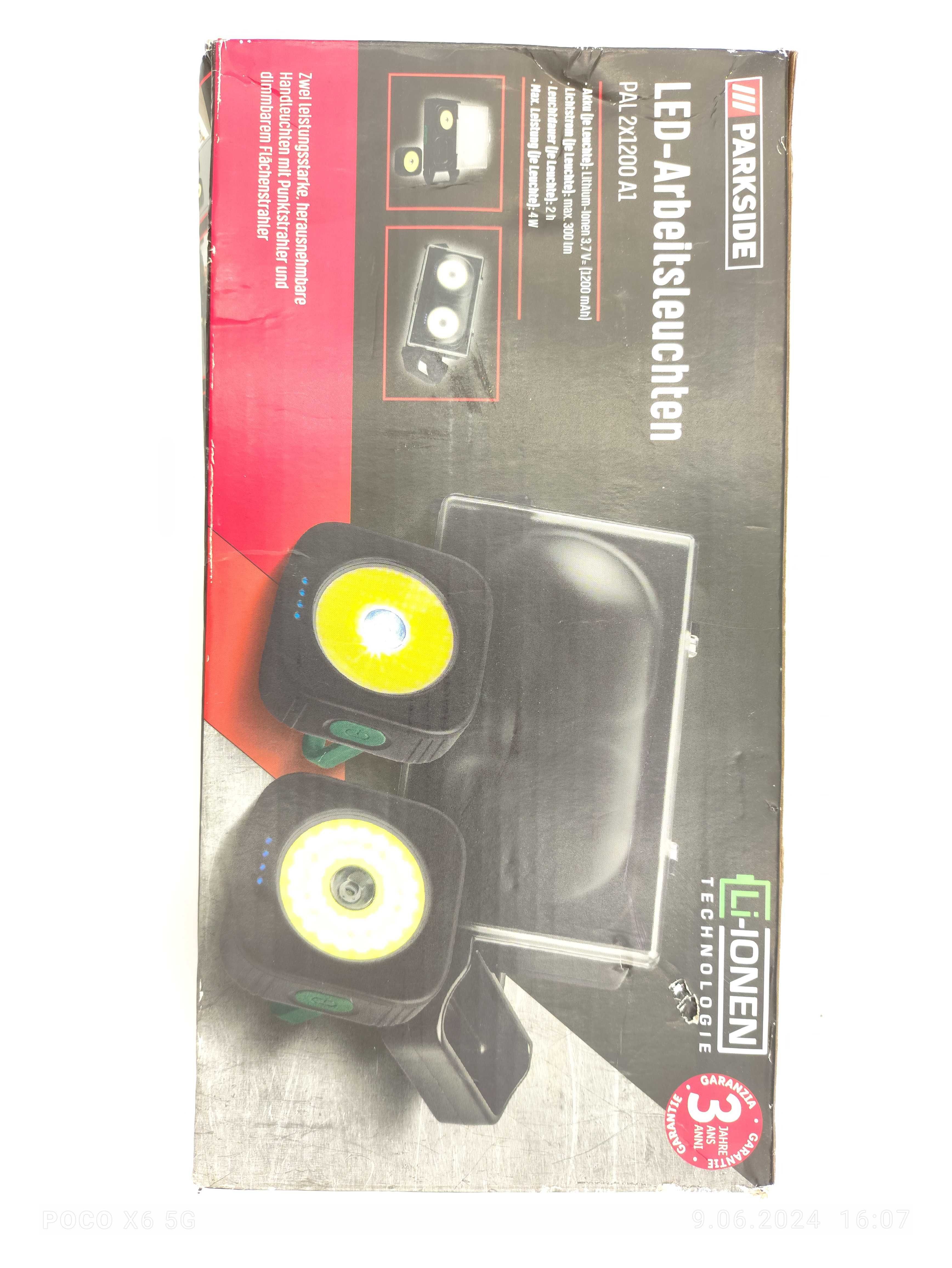 Lampy robocze LED 2 szt PARKSIDE z magnesem stacja ładująca