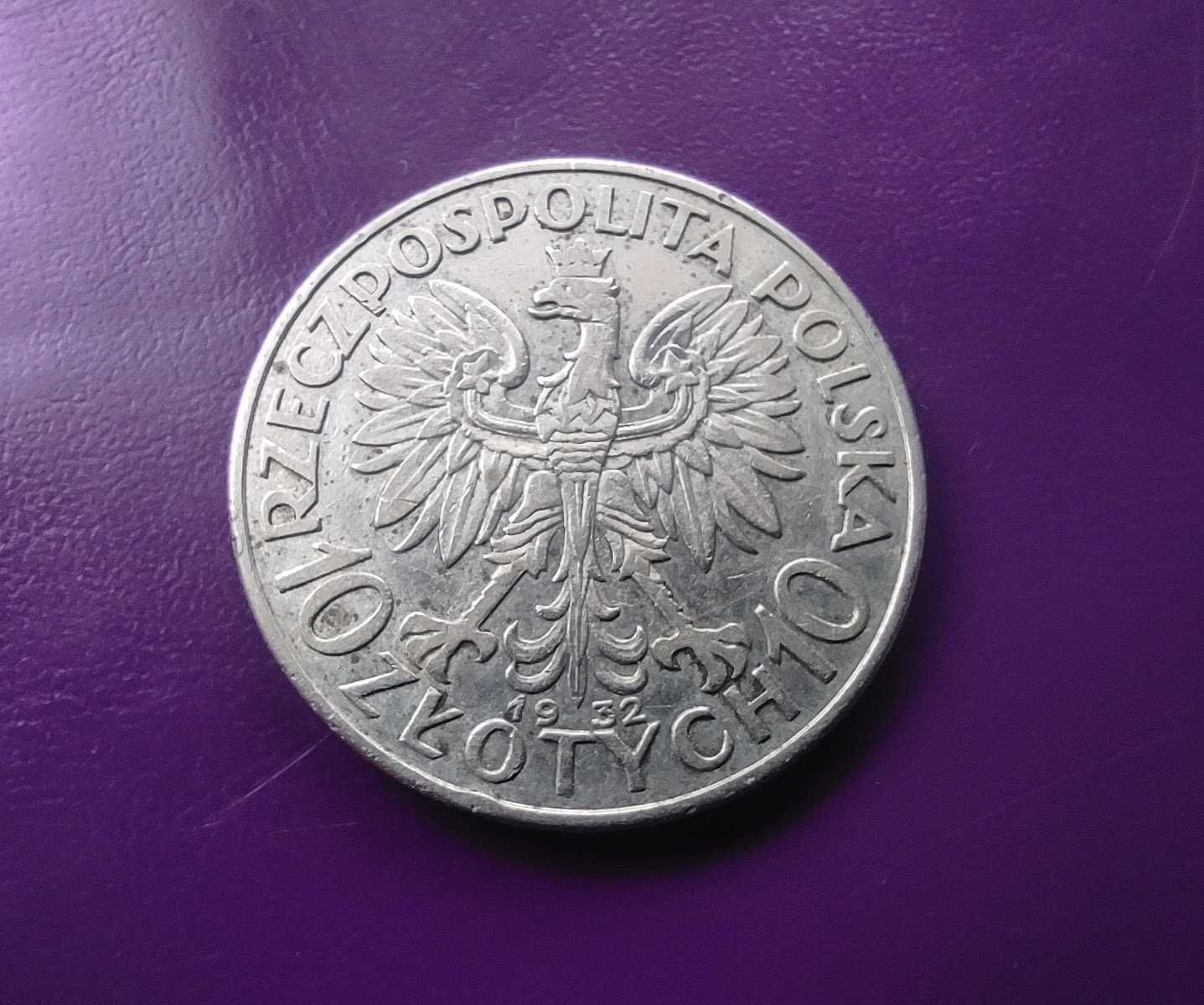 Moneta II RP 10 zł 1932 ''GŁOWA KOBIETY''  bzm - Srebro - Oryginał !