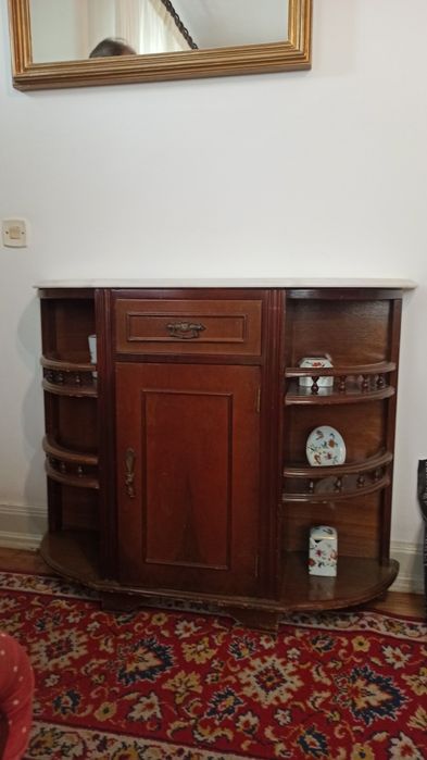 Móvel consola madeira e mármore