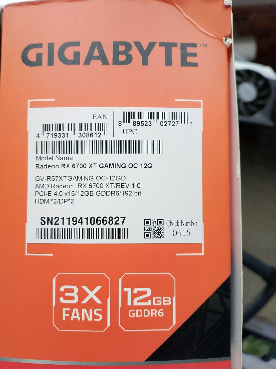 Gigabyte RX6700XT 12gb