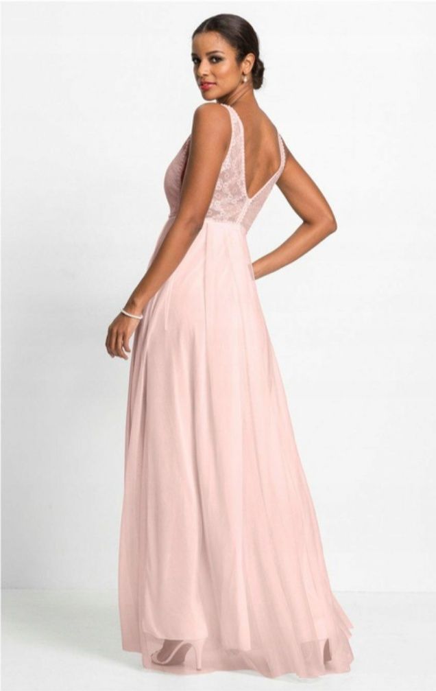 Nowa suknia 40 42 różowa koronka wesele perełki cywilny druhna świadko