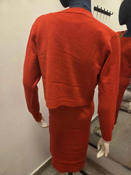 Zimowy Komplet Dzianinowy Sukienka + Sweter Czerwony   S M
