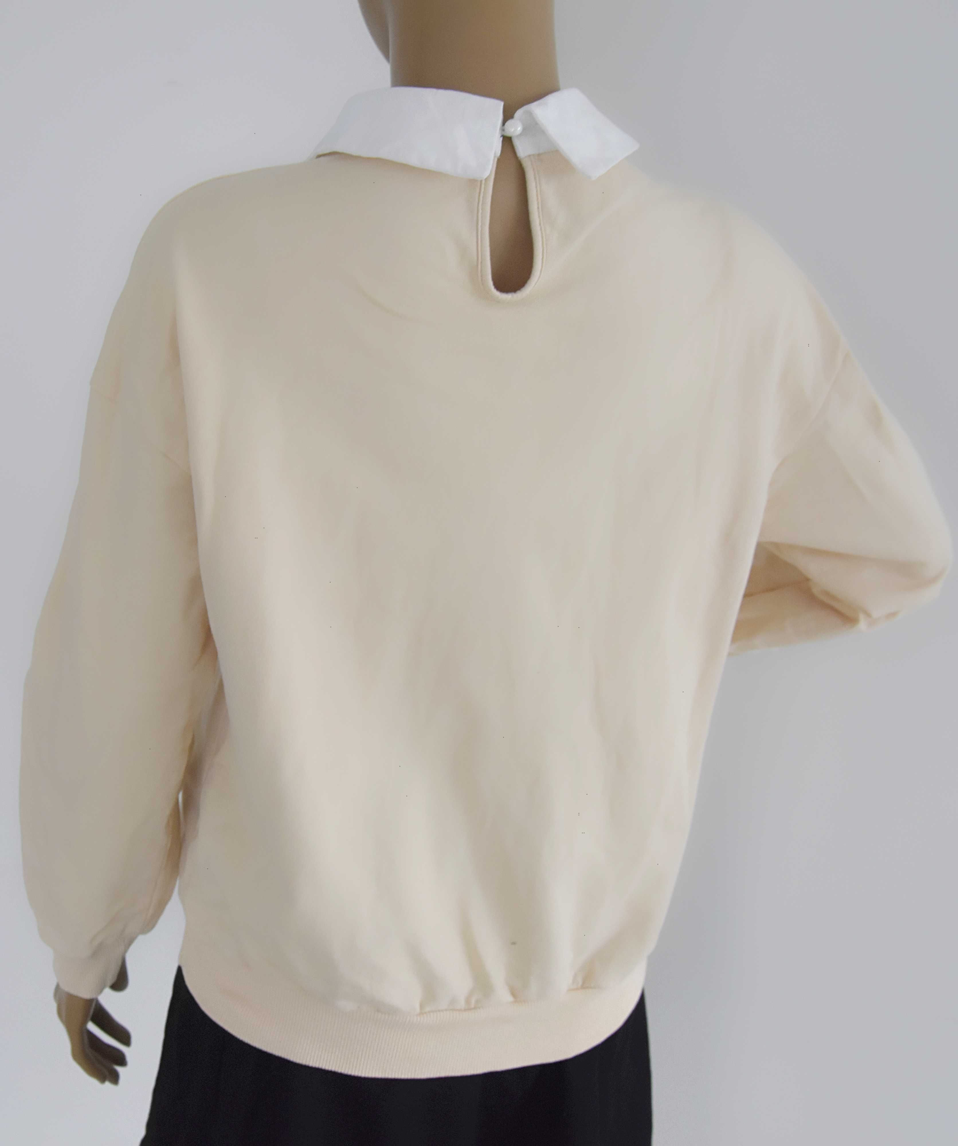 Bluza Zara kremowa z białym kołnierzykiem S 36 100% bawełna