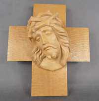 Krzyż krucyfiks rzeźba głowa JEZUS DREWNO 31 x27cm