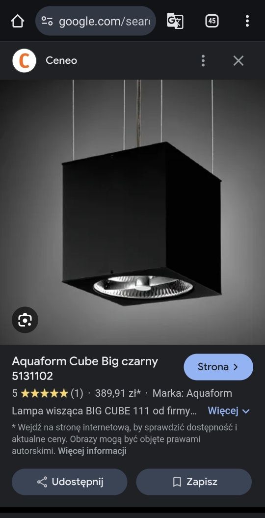 Lampa wisząca Aquaform BIG CUBE 230 V dwie sztuki