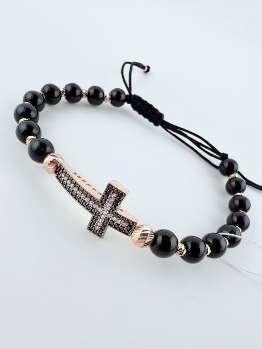 Браслет золотий/текстиль,агат