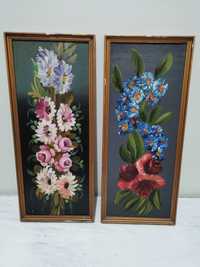 Conjunto 2 quadros pintados à mão - flores