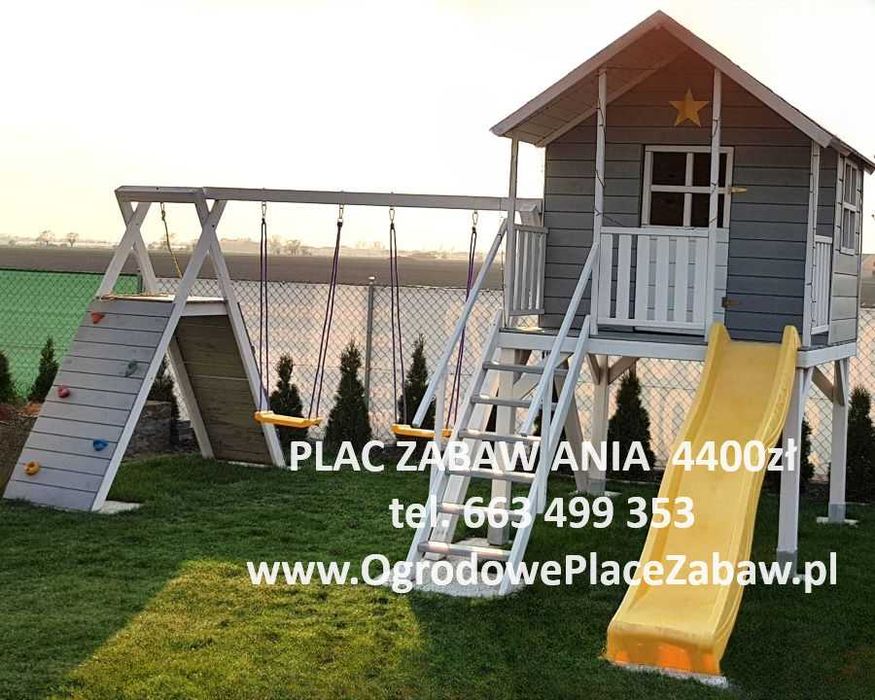 JESIENNA WYPRZEDAŻ: OD RĘKI drewniany PLAC ZABAW, 2 huśtawki, ślizg