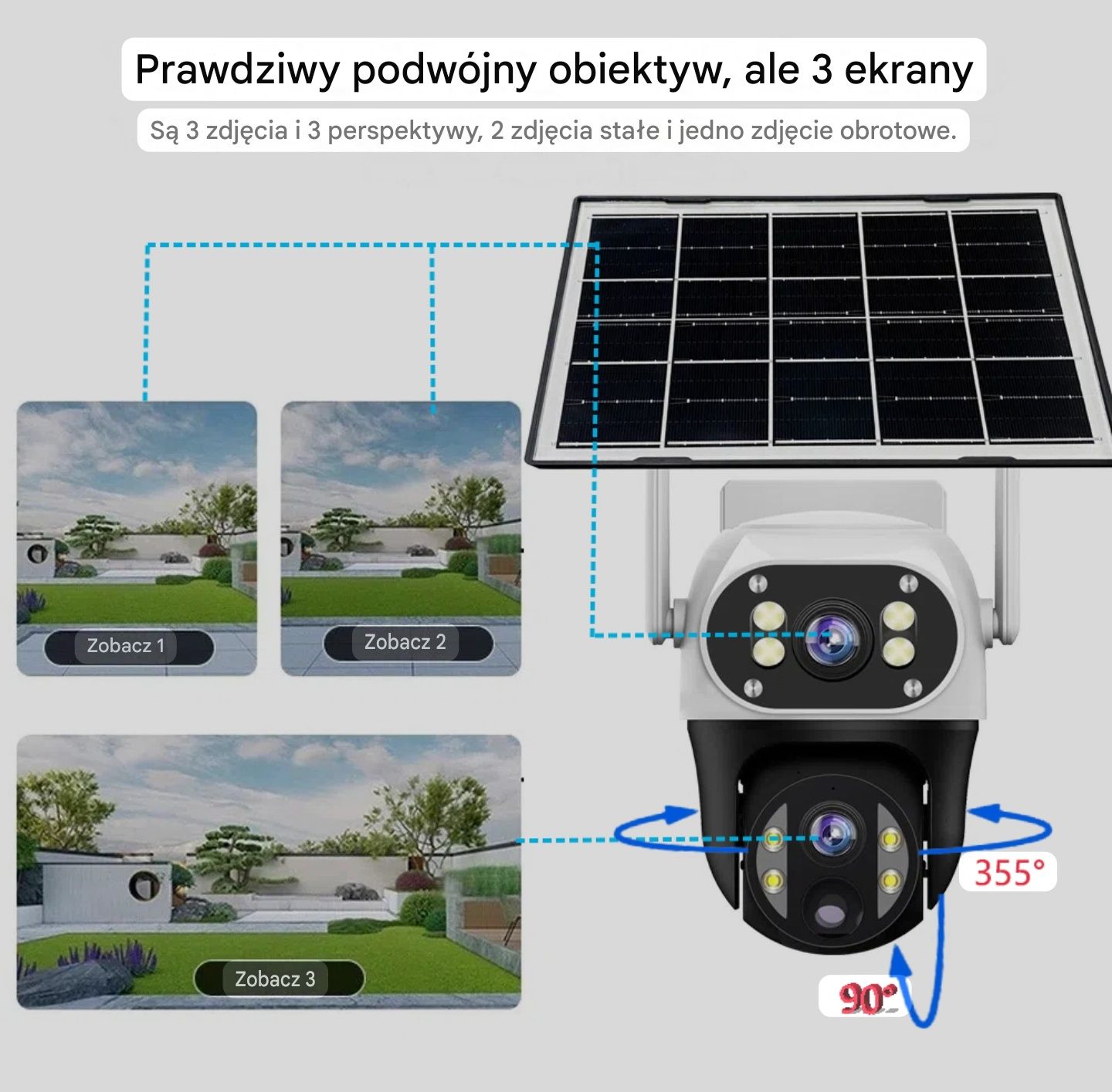 Kamera Solarna WiFi 8MP, 2 obiektywy 10X Zoom IP66 Obrotowa