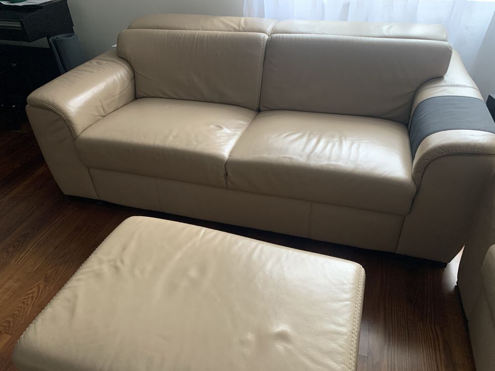 Komplet skóra Kler 2 x sofa i pufa duza