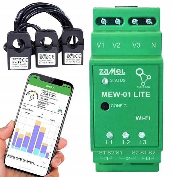 WiFi монітор енергоспоживання Zamel Supla MEW-01 3-х фазний, лічильник
