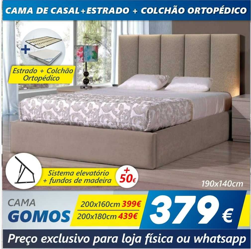 Pack Cama de Casal Gomos c/ Estrado e Colchão 15hr