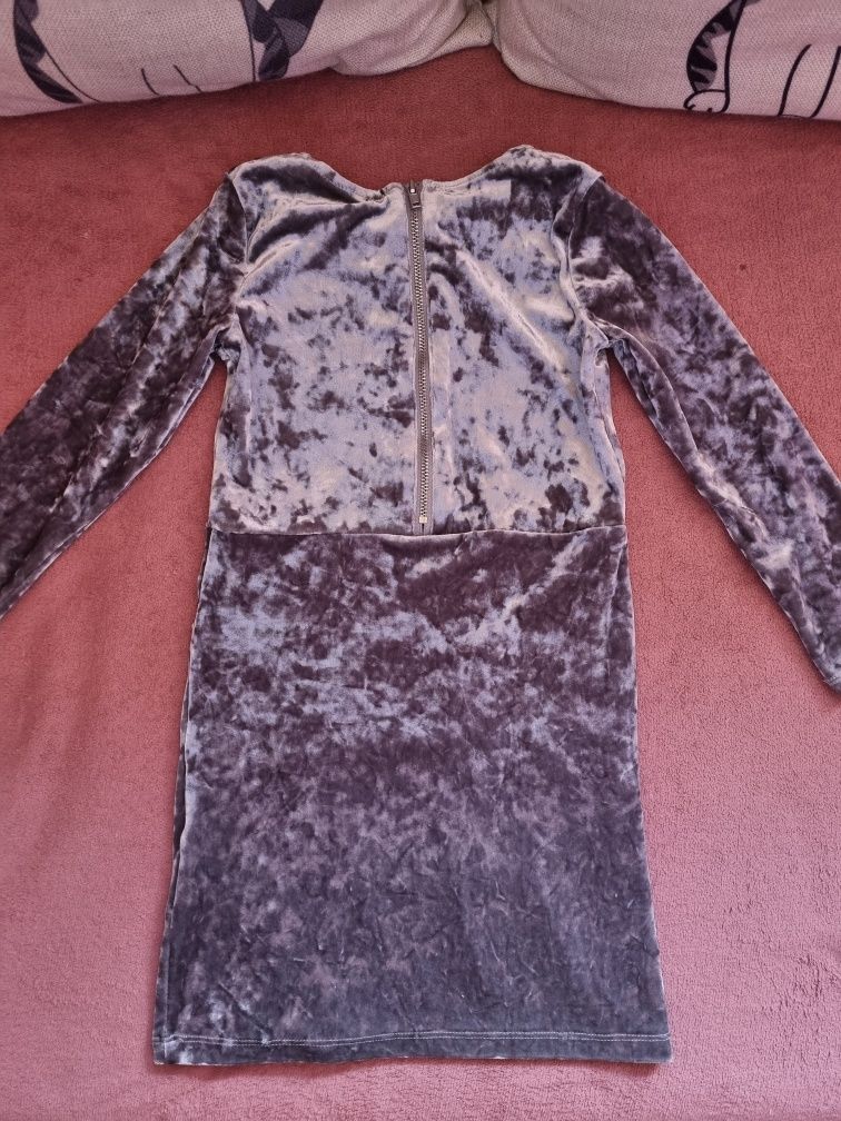 Śliczna welurowa szara sukienka h&m r.98/104 jak nowa