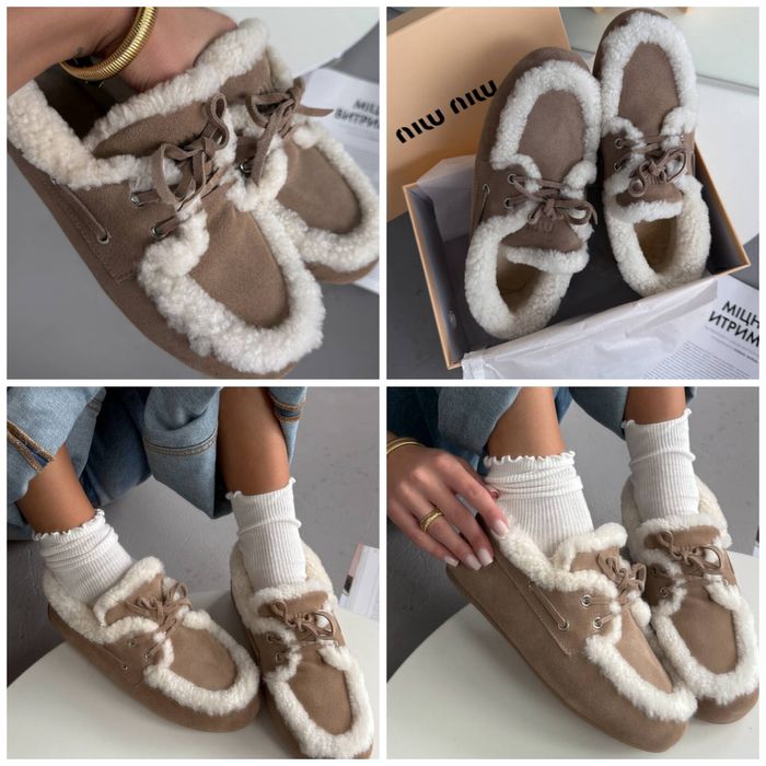 р36-41 Лофери Miu Loafers Winter Black Beige Grey Chestnut