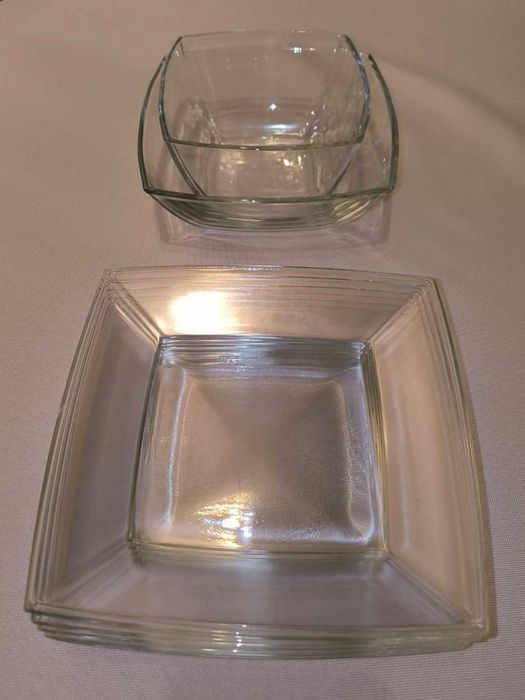 Zestaw 2 szt. salaterka 6 szt. talerzyk szkło przeźroczyste