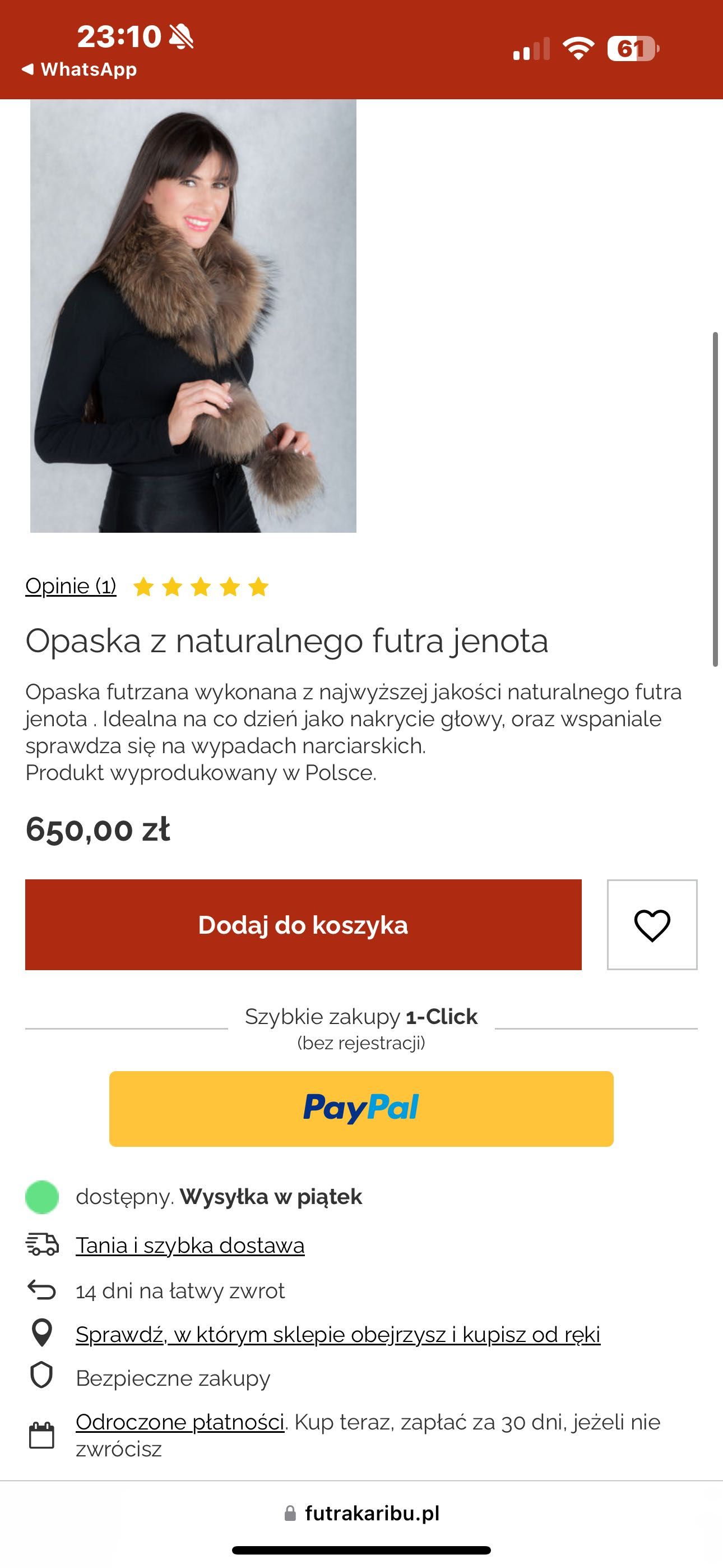 Opaska z futra z jenota