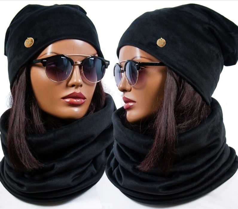 Komplet welurowy czapka+ komin