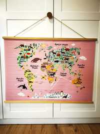 Mapa świata dekoracja pokój dziecka edukacyjna na płótnie
