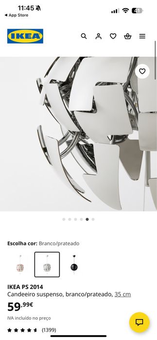 Candeeiro de tecto Ikea Branco e Prateado