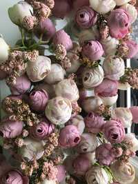 9 - Piękne materiałowe wazkiny z sztucznymi różowo-bialymi kwiatkami