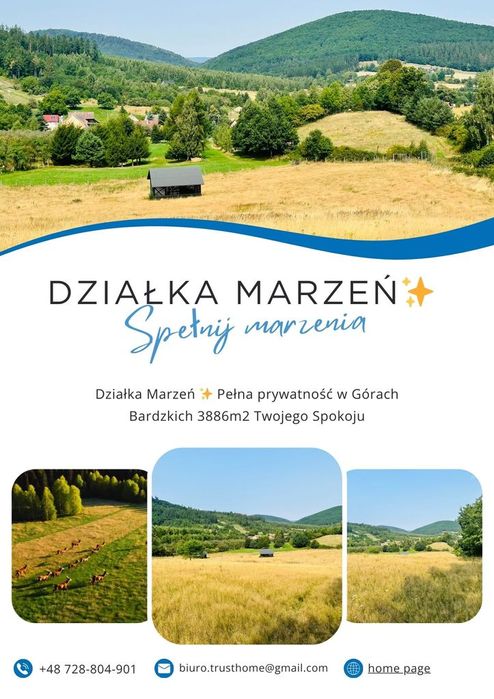 Działka marzeń w Górach Bardzkich!  Prywatność. Ogrodzona, Widokowa