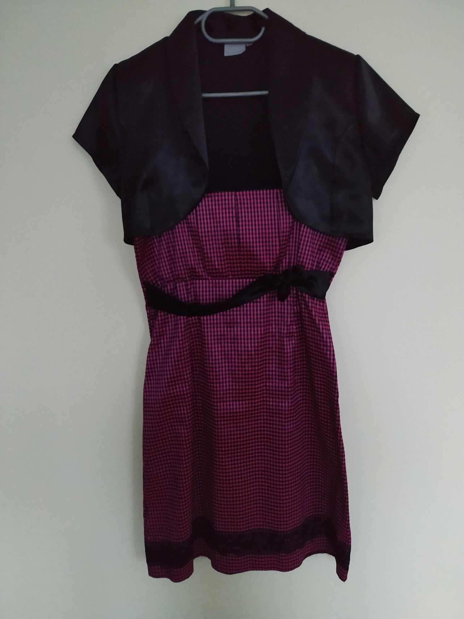 Sukienka na ramiączkach w kratkę rozmiar XL +czarne bolerko rozmiar 40