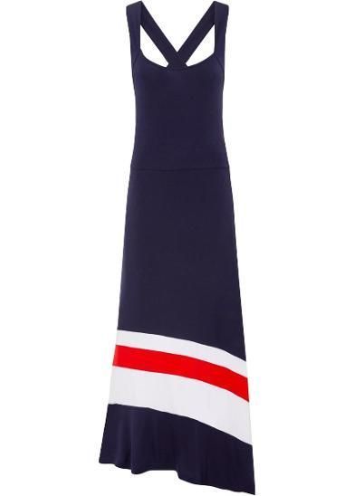 Bonprix Długa Maxi Sukienka Granatowa Paski Na Ramiączka 36-38