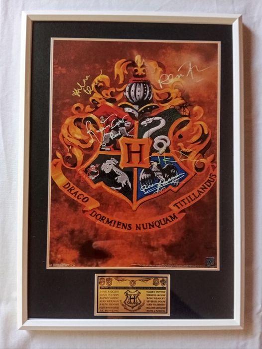 Moldura Filme Harry Potter Hogwarts Logo com Autógrafos (A4)