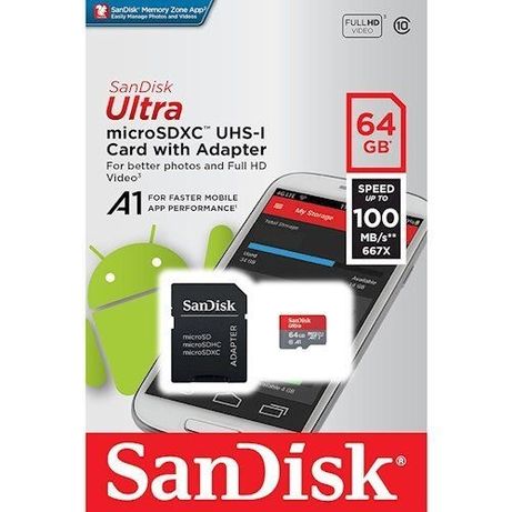128/64Gb карта памяти SanDisk microSDXC UHS-1 Class 10 + адаптер