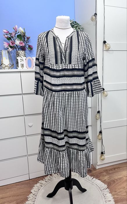 Bawełniana retro maxi sukienka vintage boho pepitka firma Pulz