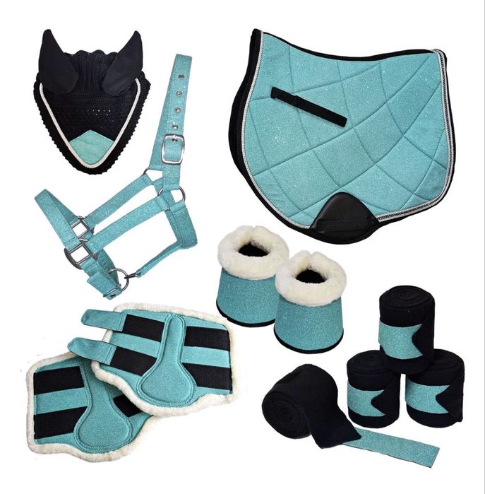 Brokatowy komplet full czaprak kantar nauszniki owijki ochraniacze