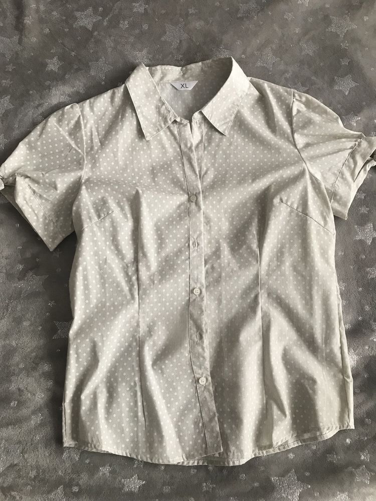 Pepco szara bluzka koszulka na guziki w groszki kropki rozm. 42 XL #1
