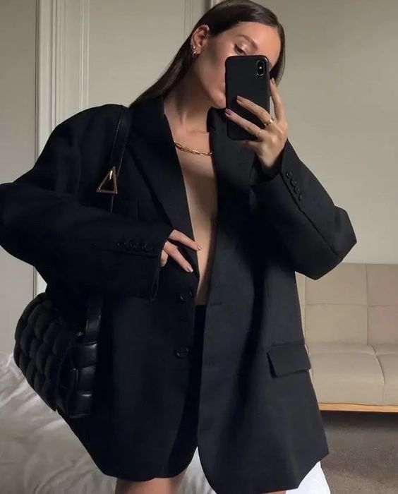 Оверсайз чорний жакет піджак пиджак блайзер батал 50 розмір матовий