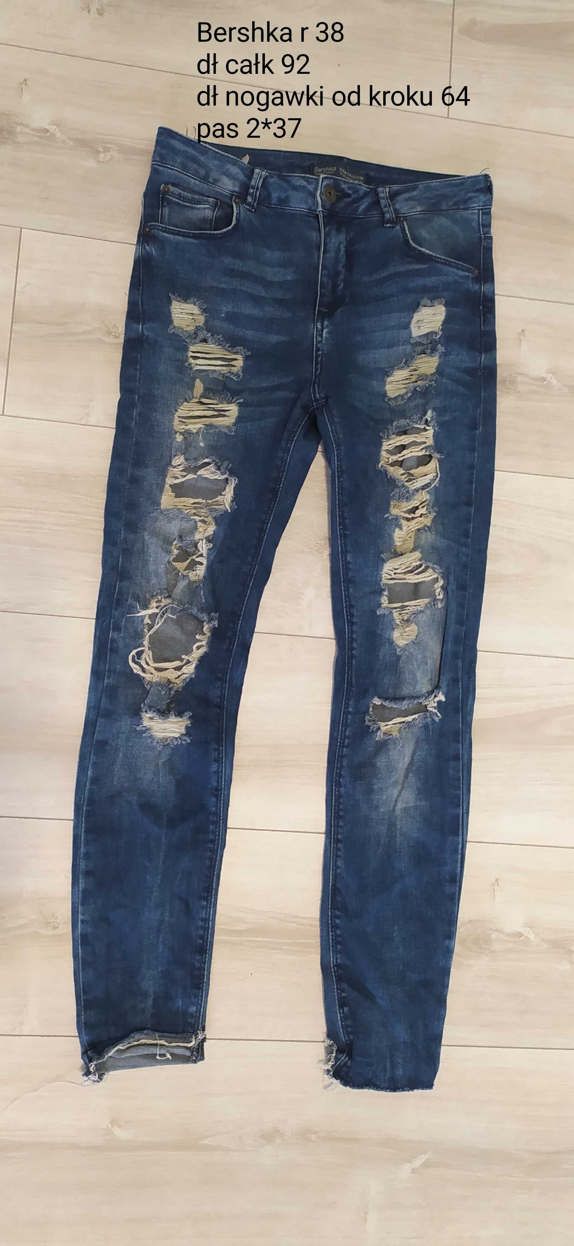 Spodnie damskie jeans dziury Bershka r 38 S/M rozdarcia