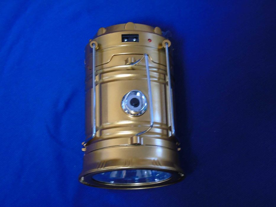 LED лампа з POWER BANK Ліхтар ліхтарик сонячна панель колір золотий