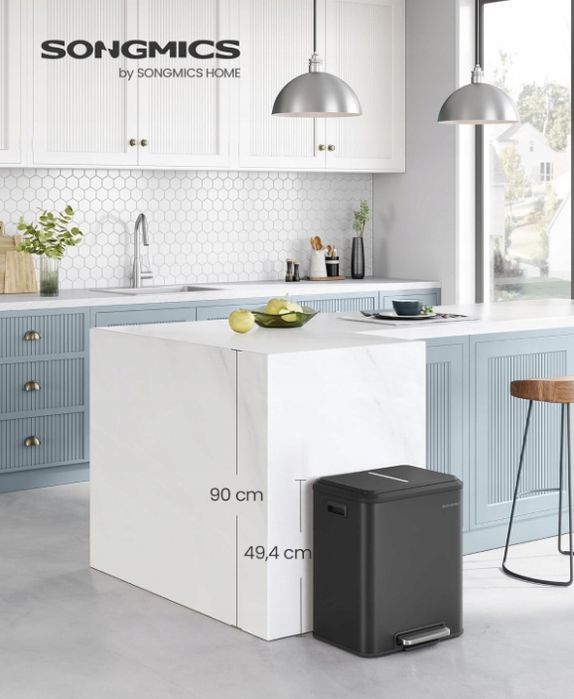 SONGMICS Kosz na śmieci, 2 x 15 l Podwójny kosz na śmieci LTB544B02