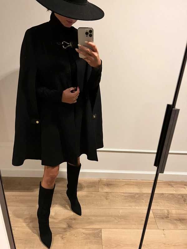Płaszcz Zara ponczo peleryna wełna Manteco wełniany rozm XS Nowe