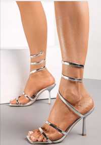 Szpilki sandały srebrne gladiatorki wesele 39