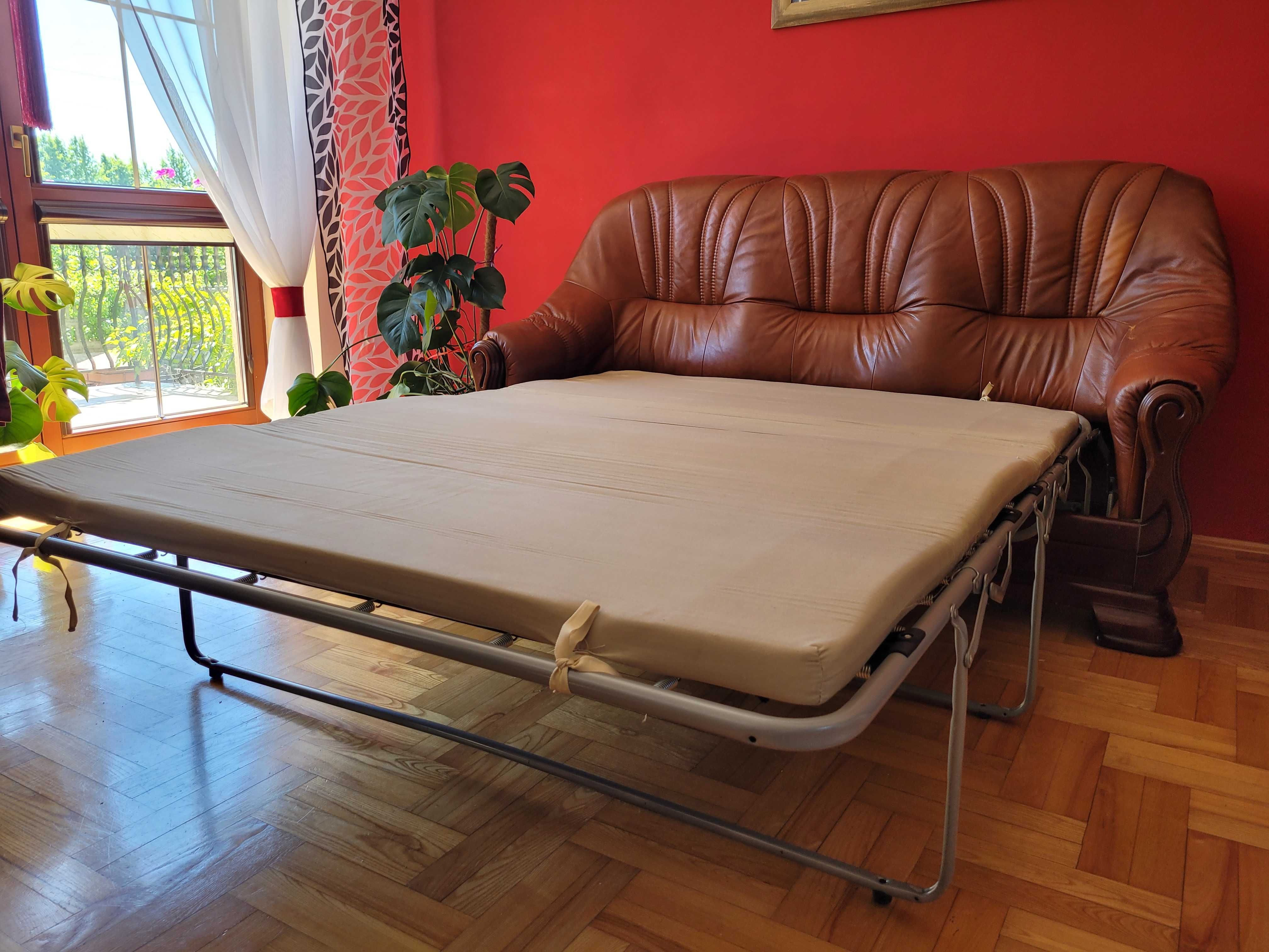 Skórzana kanapa / sofa 3 osobowa z funkcją spania kolor brązowy