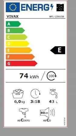 Pralka VIVAX 1200obr 6kg SLIM szybki 15' 47cm