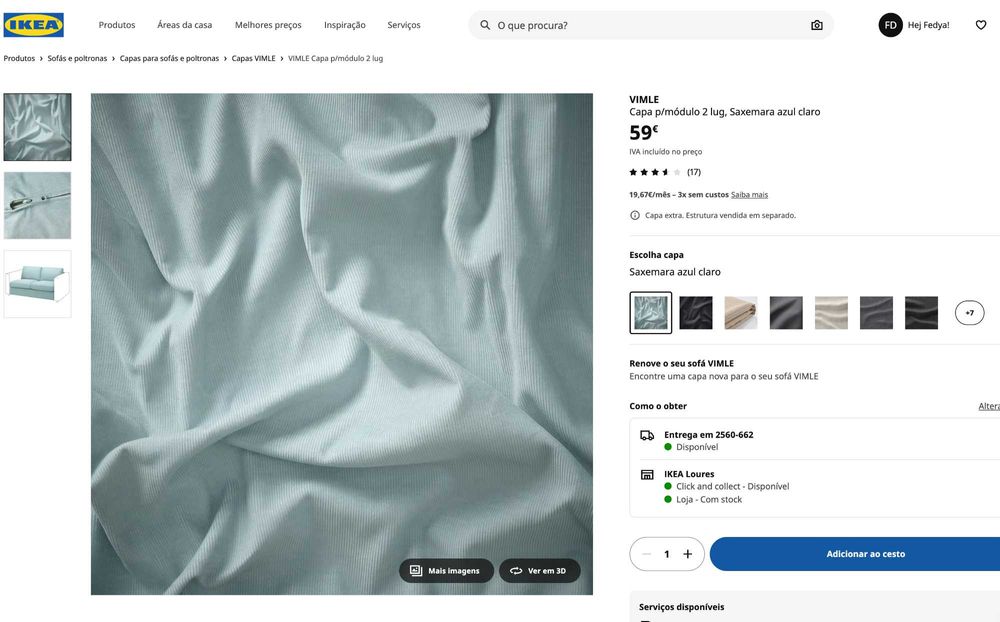 IKEA VIMLE sofá 3 lugares com chaise longue