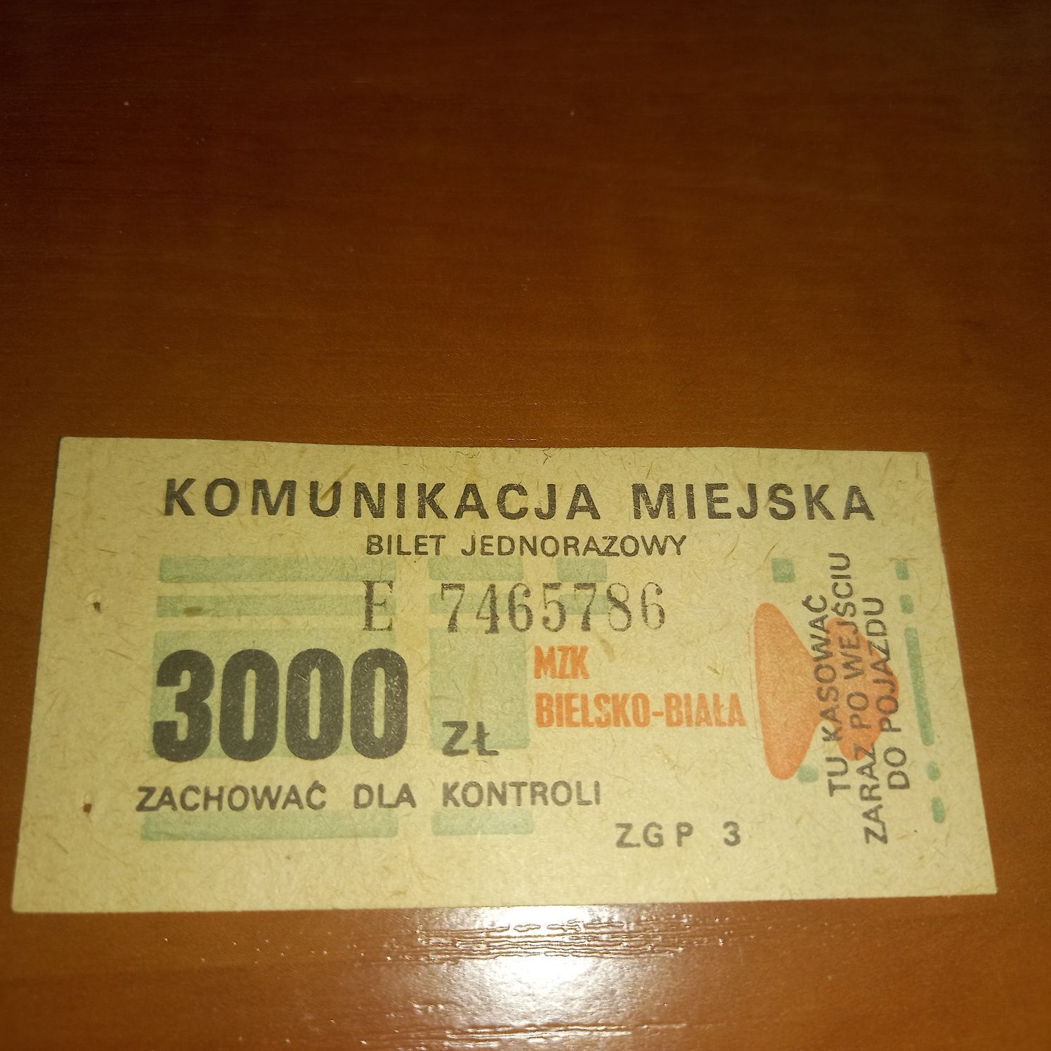 Bilet MZK 3000tys. Zł