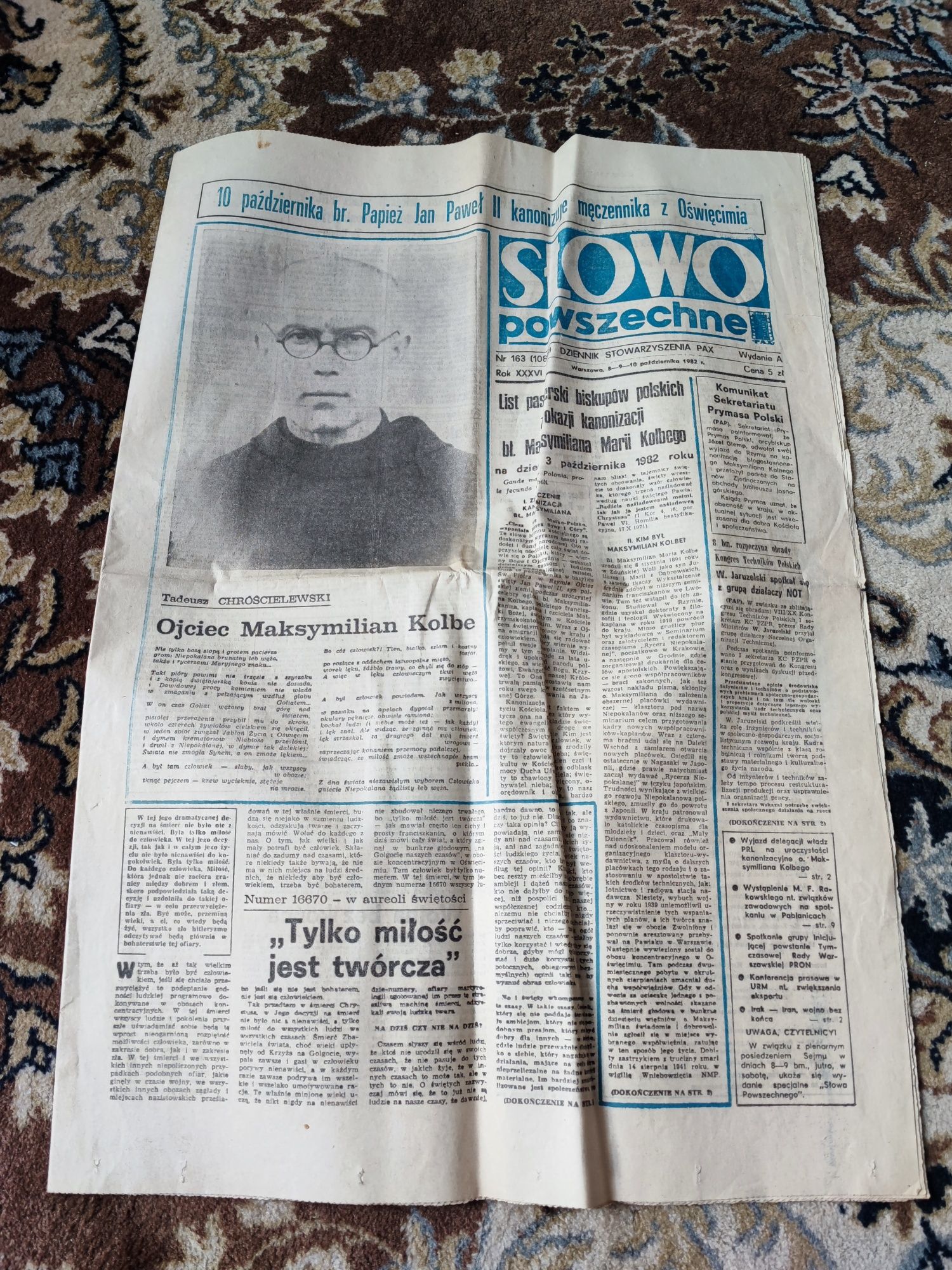 Gazeta PRL "Słowo Powszechne" z października 1982 r. Dziennik PAX